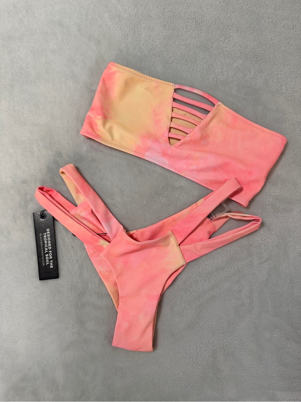 NWT Pink-yellow Tie-Dye Strappy Bikini Set Black bough swim